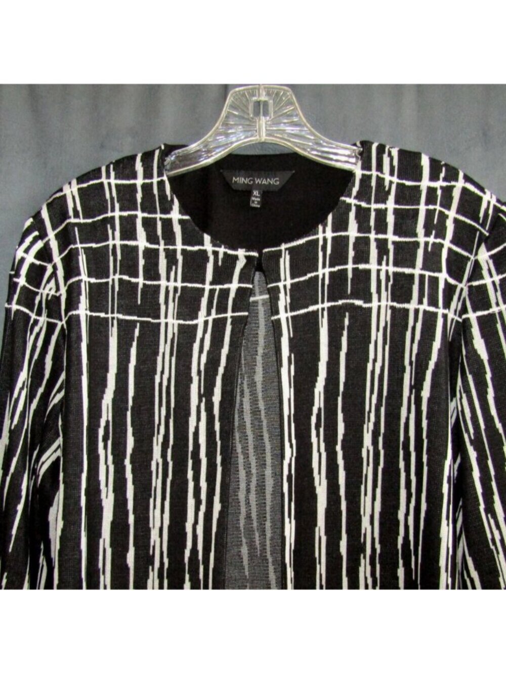 Ming Wang Black White Abstract Stripe Knit Jacket Tank Dress Set Size XL Classic - Picture 11 of 16